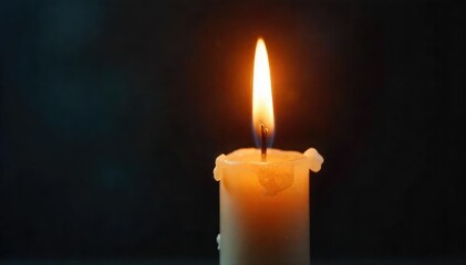 Close-up of a flickering candle flame, almost extinguished, with burnt wax dripping down the side Symbolic of victory, loss, and the fleeting nature of triumph , ephemeral, dripping, dark