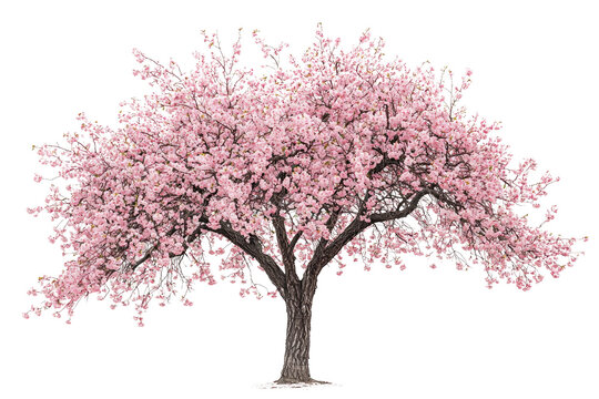 A vibrant pink cherry blossom tree in full bloom, isolated on a transparent background background removed - Powered by Adobe