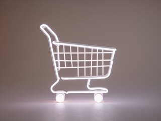 Illuminated Shopping Cart Icon, Online Retail Symbol, Glowing Neon Shopping Trolley.