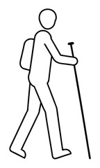 hiker walking with backpack and stick