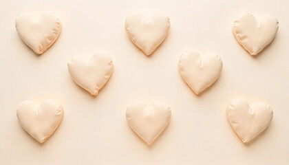 Obraz premium Heart-shaped cookies topped with white icing on a beige background 