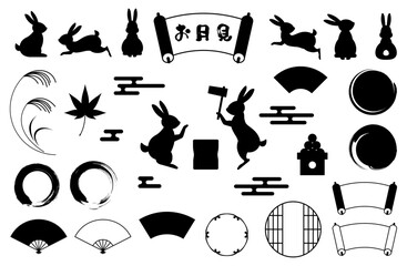 十五夜 お月見モチーフベクターイラストセット 兎 ウサギ うさぎ 餅つき フレーム