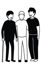 A group of three figures stand, forming a cohesive unit. They embrace each other in a display of unity. 