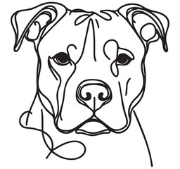 Minimalist Continuous Line Art Black and White Pit Bull Dog Head Portrait Simple Outline Drawing Illustration