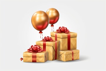 Gifts with decorative bows and balloons for a festive celebration