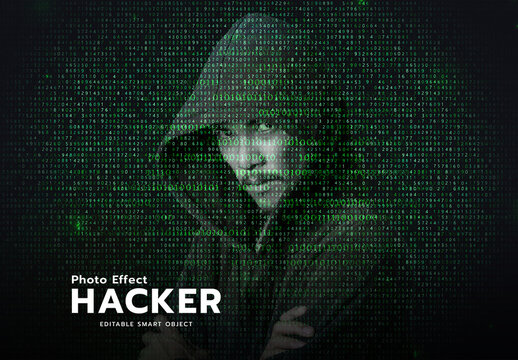 Cyber Hacker Face Photo Effect Mockup