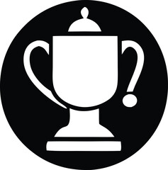 A black and white illustration of a trophy with a question mark handle