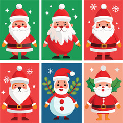 Six adorable cartoon santa claus illustrations for christmas cards and festive designs