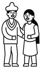 Happy Couple Illustration Line Art Drawing of a Smiling Man and Woman