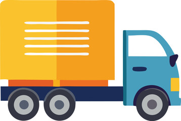 Illustration of a simple cartoon delivery truck with a yellow cargo box