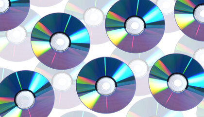 Bunch of cd discs on a white background. Computer CD DVD discs texture