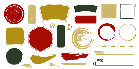 和風　あしらい　フレーム　ライン　セット　ベクター　和風カラー