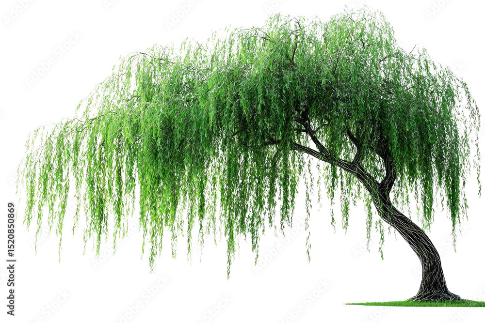 Aufkleber a weeping willow tree with long, graceful branches and lush green leaves, isolated on a transparent 