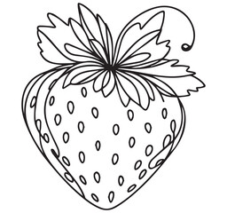 Detailed Black and White Hand Drawn Simple Strawberry Outline Drawing Vector Line Art Illustration Perfect for Coloring