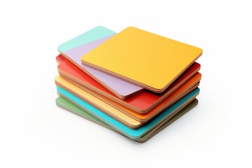 Stacked colorful coasters in various shades arranged on a white background