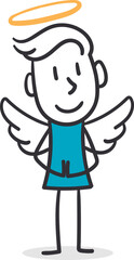 Simple Angel with a bright yellow halo above his head. Charming stick-figure features a male angel