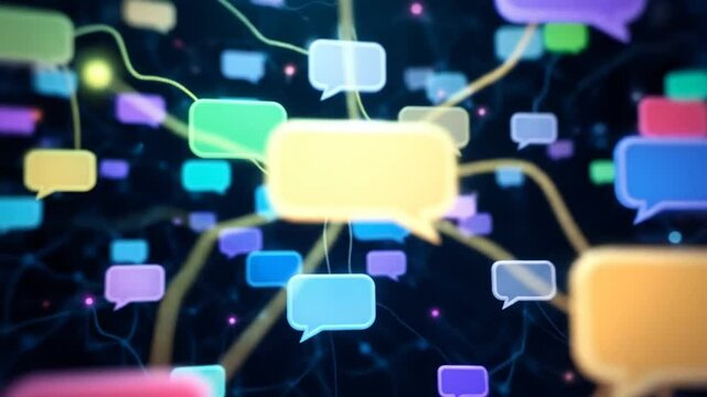 Global Communication Network Abstract Background Featuring Vibrant Chat Bubbles Interconnected. Clean delivery &ndash; no audio, full creative freedom

