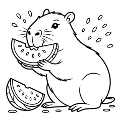 Coloriage - Capybara savourant une pastèque juteuse