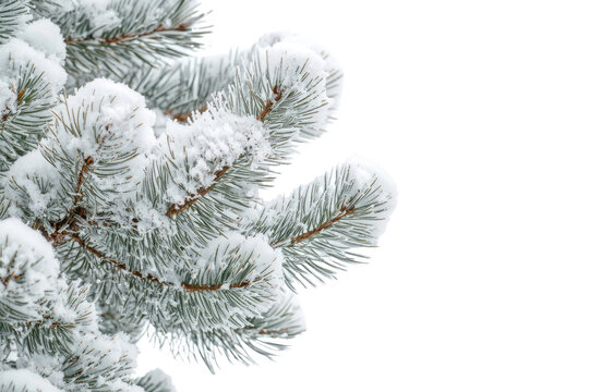Snow-covered pine branches against a transparent background, a winter scene background removed
