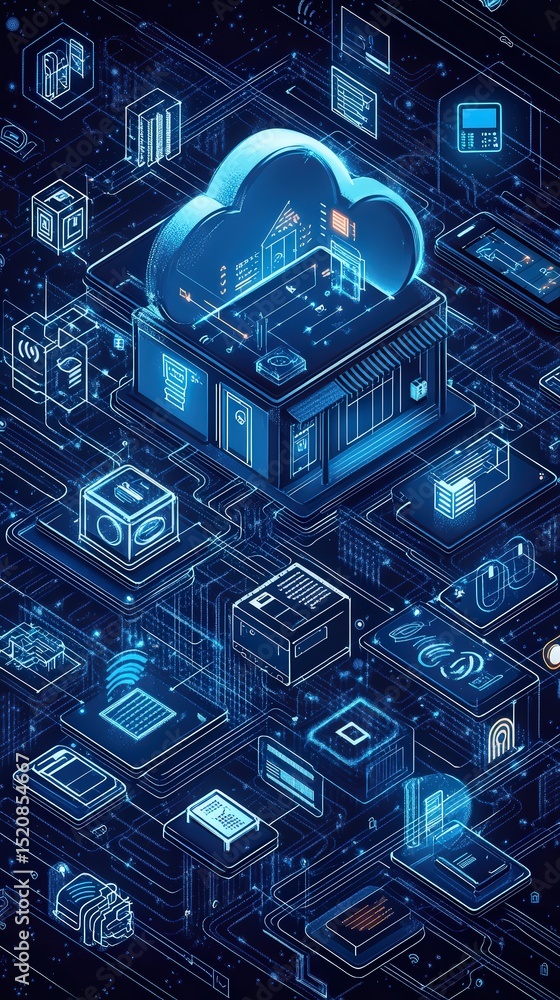 Aufkleber intricate cloud computing infrastructure: a futuristic digital network visualization