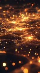 Obraz premium Intricate network of connected glowing points, illuminated in amber light