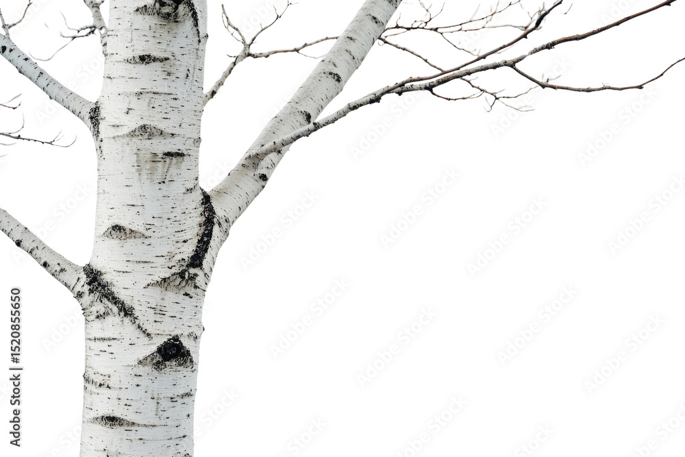 Poster a solitary birch tree with bare branches against a transparent background, signifying winter or dorm