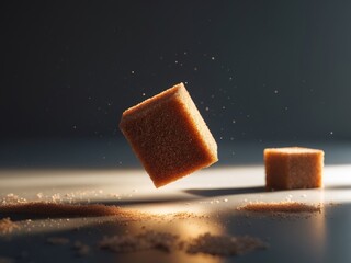 Brown Sugar Cubes in Still Life with Dust Particles, Illuminated by Soft Light.