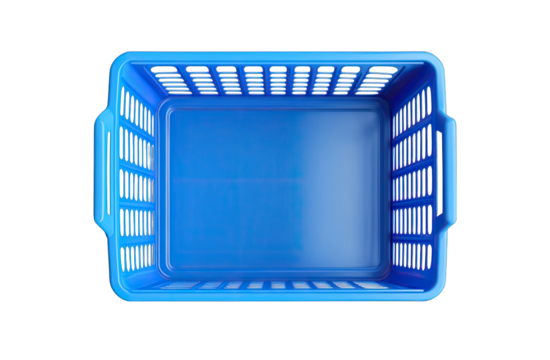 Empty blue plastic storage basket