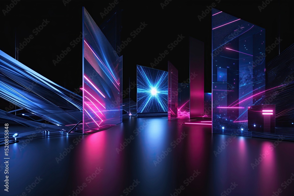 Poster dynamic light panels in sapphire and ruby colors showcasing technology movement and modern digital t
