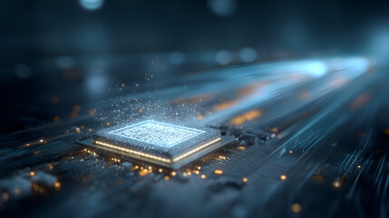 an abstract shot of a computer chip, highlighting its intricate details and modern design