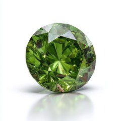 Fototapeta premium Brilliant green gemstone on reflective surface for jewelry design and luxury decor