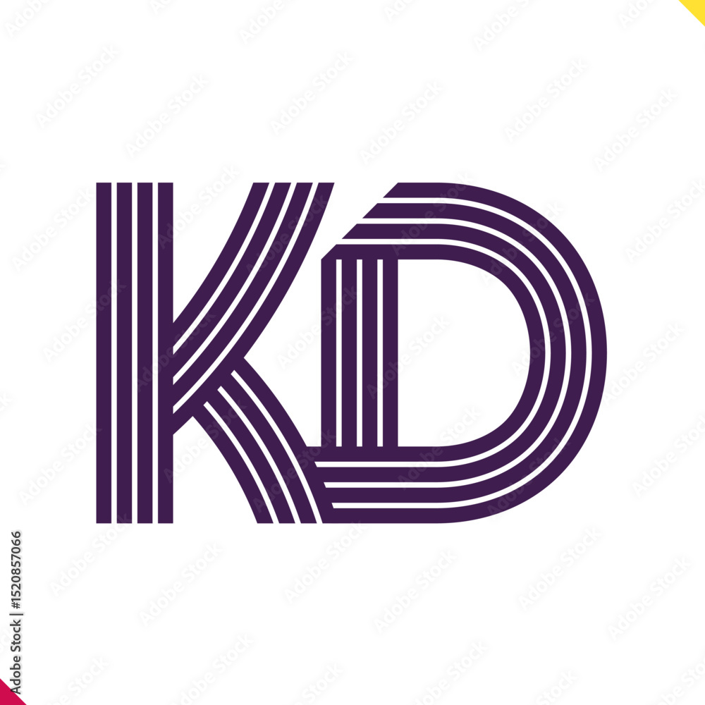 Fototapete parallel line monogram initial logo, combination of letter k and d. best for name abbreviation.