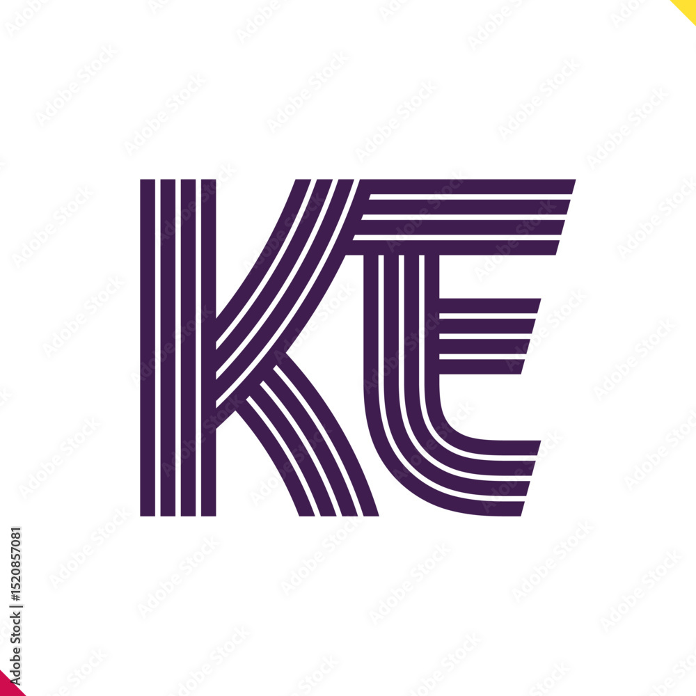 Fototapete parallel line monogram initial logo, combination of letter k and e. best for name abbreviation.