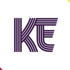 Parallel line monogram initial logo, combination of letter K and E. Best for name abbreviation.