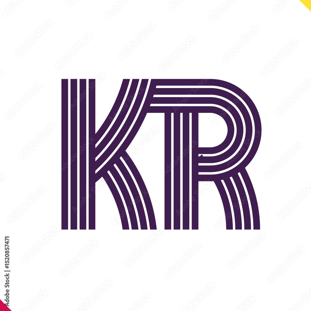 Fototapete parallel line monogram initial logo, combination of letter k and r. best for name abbreviation.