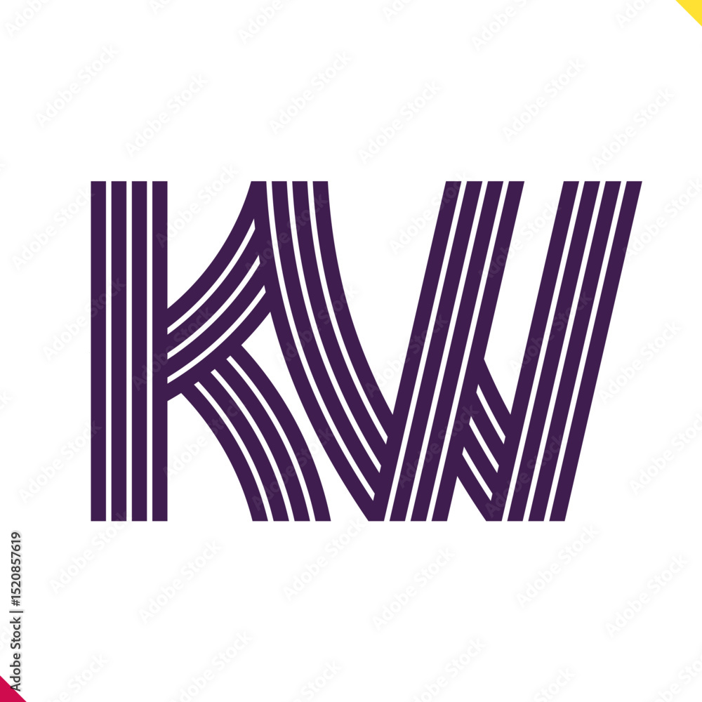 Fototapete parallel line monogram initial logo, combination of letter k and w. best for name abbreviation.