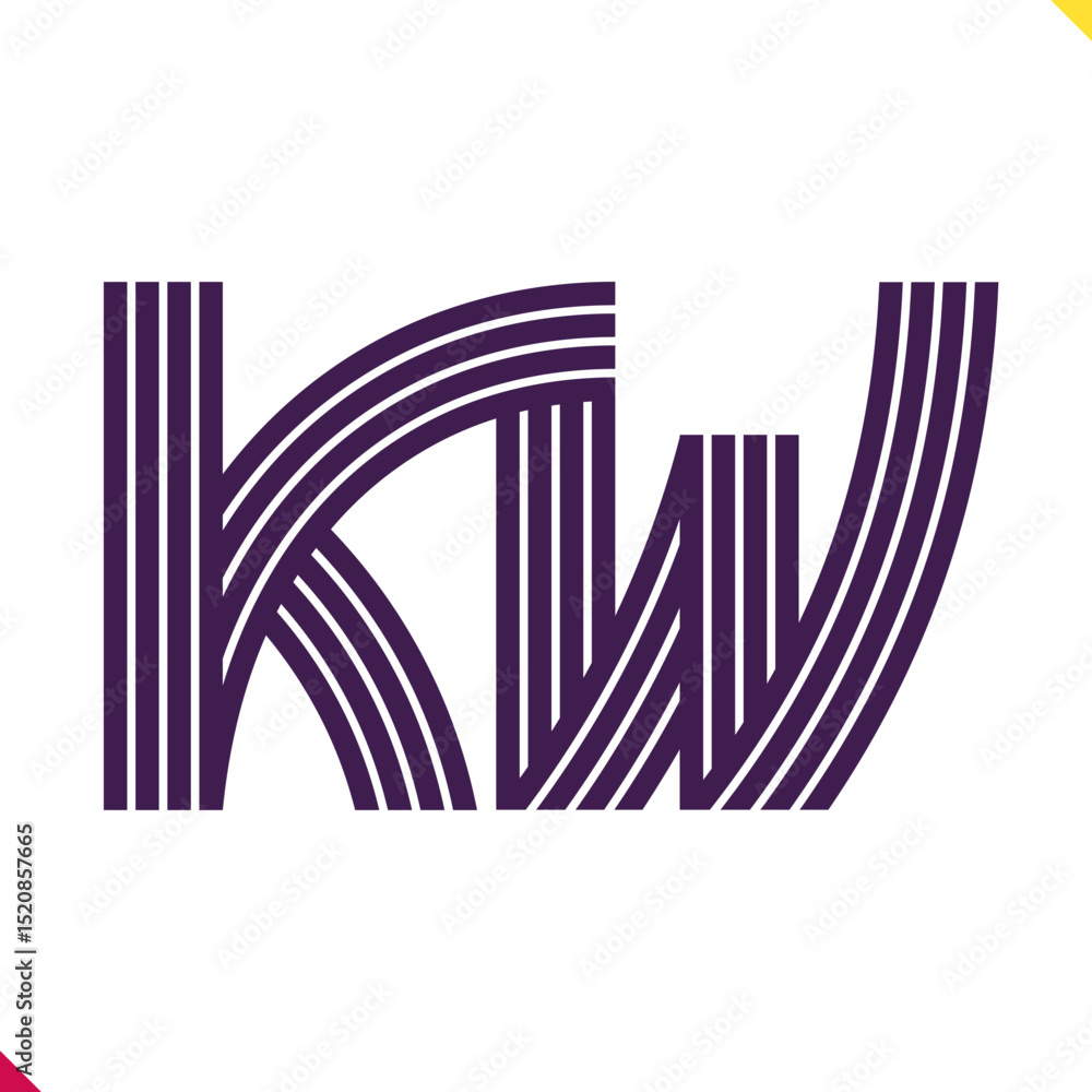 Fototapete parallel line monogram initial logo, combination of letter k and w. best for name abbreviation.