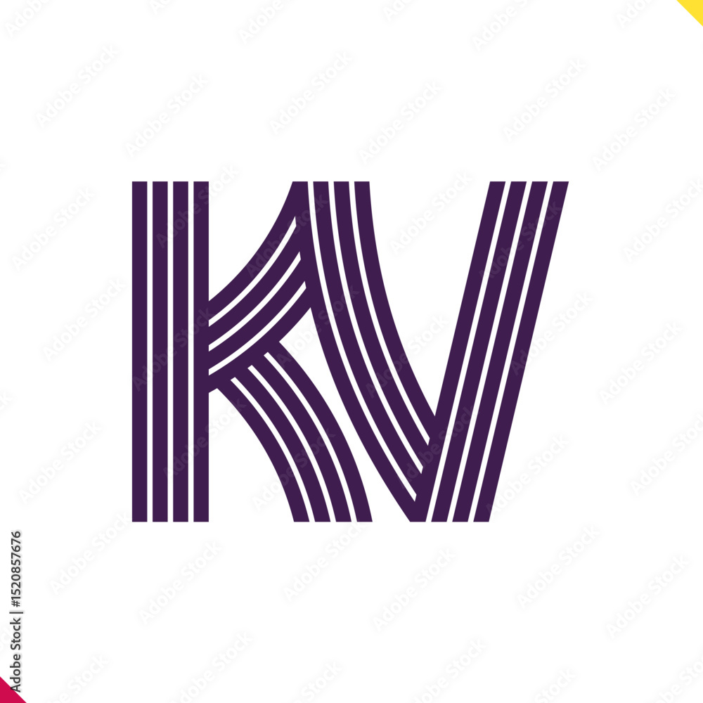 Fototapete parallel line monogram initial logo, combination of letter k and v. best for name abbreviation.