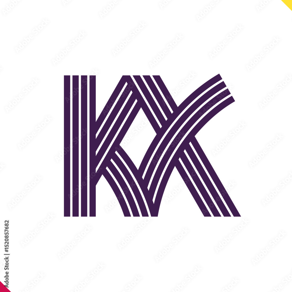 Fototapete parallel line monogram initial logo, combination of letter k and x. best for name abbreviation.