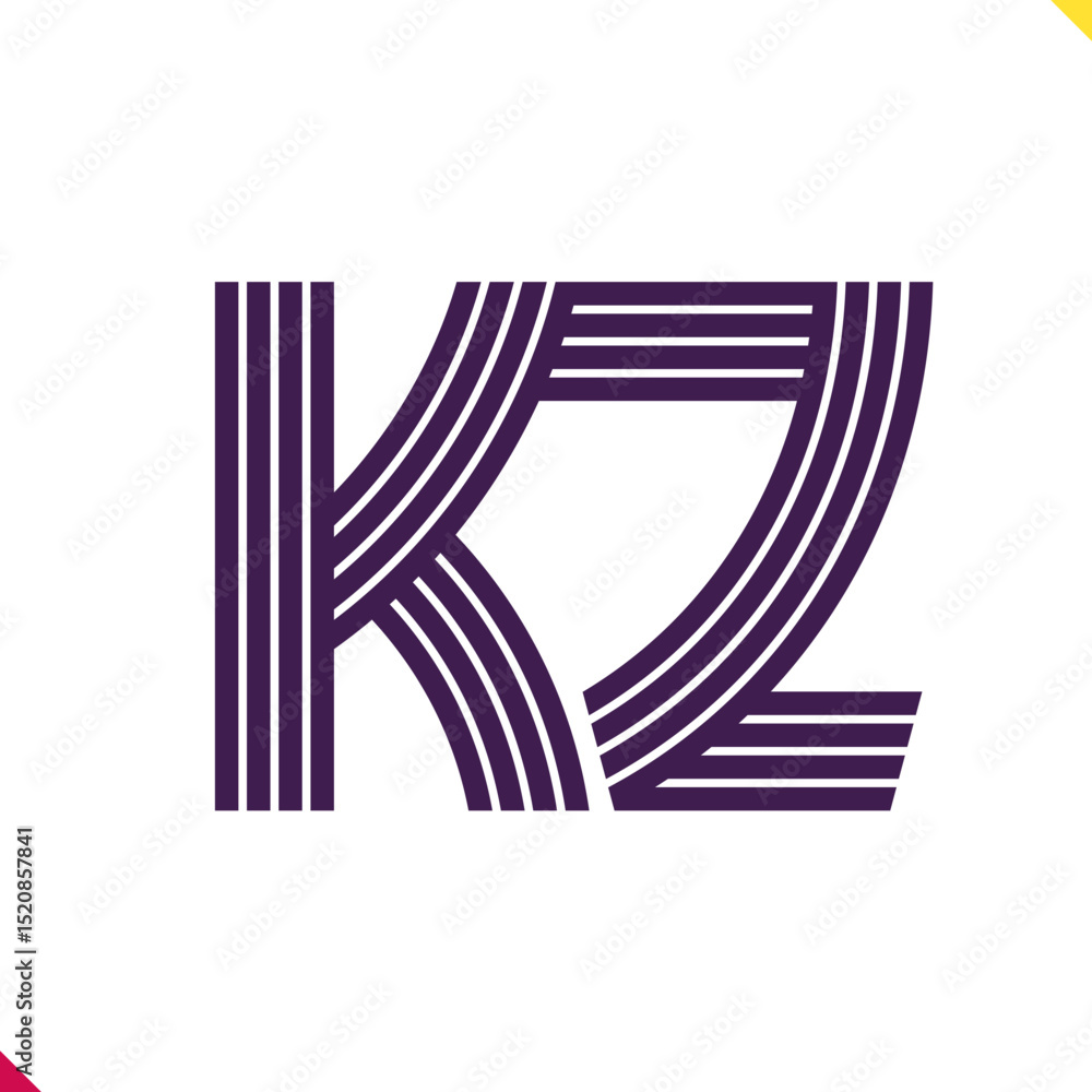 Fototapete parallel line monogram initial logo, combination of letter k and z. best for name abbreviation.