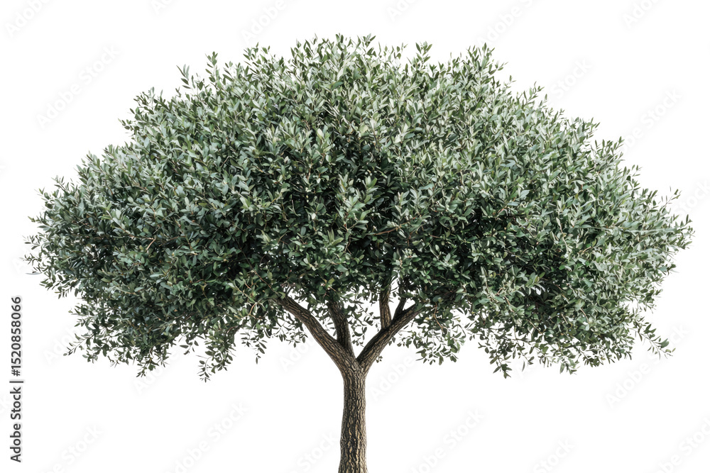 Poster a lush, full, green tree with a thick trunk and many branches, isolated on a transparent background 