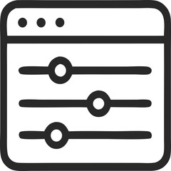 Interface slider icon for web or software design featuring black and white window with three sliders, suitable for tech concepts.
