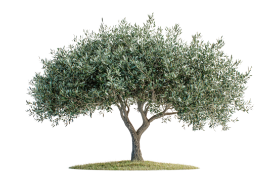 A lush, full olive tree isolated on a transparent background, ideal for digital design background removed