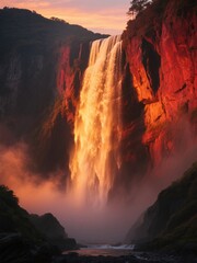 Fototapeta premium Waterfall at sunset