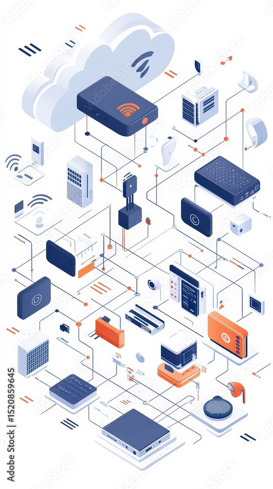 Aufkleber isometric representation of network communication, data transmission and cloud computing