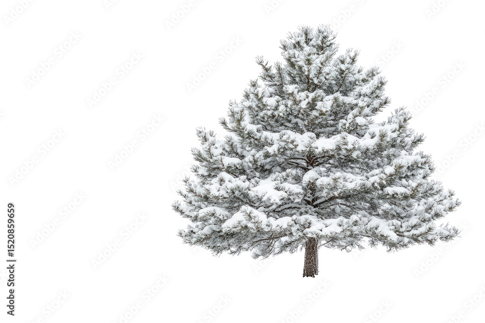 Poster snow-covered pine tree isolated on a transparent background winter nature scene background removed