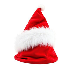 A festive santa hat with white trim and pom pom isolated on a black background for holiday cheer