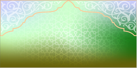 Islamic Green Background with Floral and Geometric Arabesque Pattern.