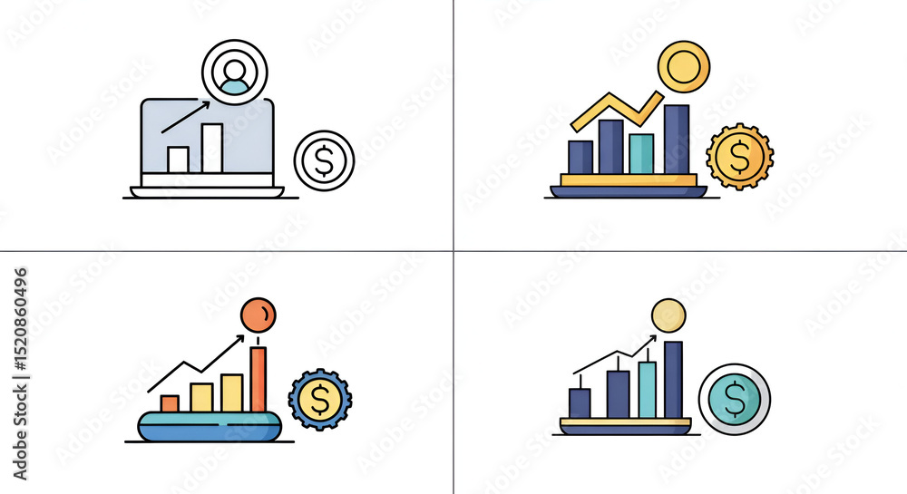 Poster colorful financial charts and graphs for use in advertising or editorial projects for a business/mar
