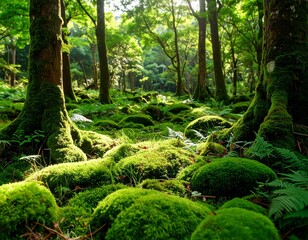 Tree standing in a lush green forest with surrounding foliage and natural scenery